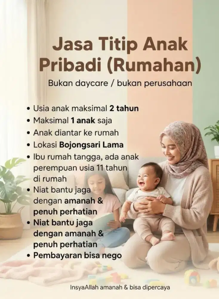 jasa titip anak pribadi (rumahan) ya, bukan daycare & bukan perusahaan