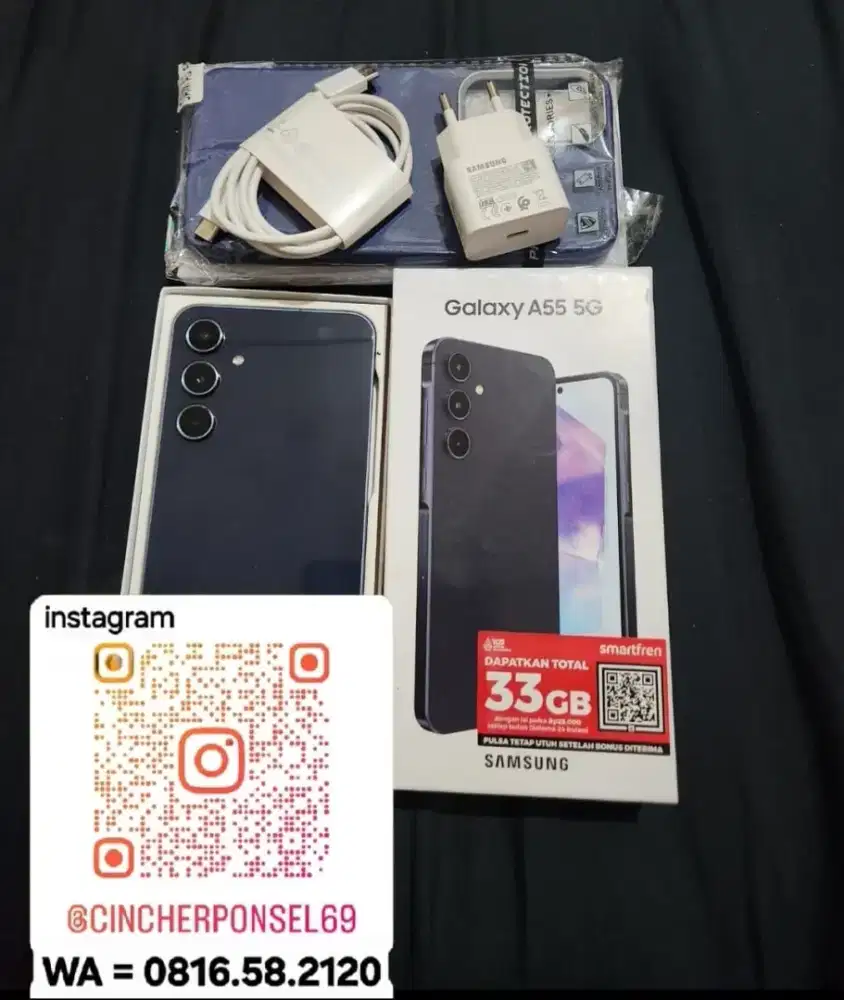 Jual hp samsung A55 8/256 5g siap pakai grns resmi sein free ADAPTOR