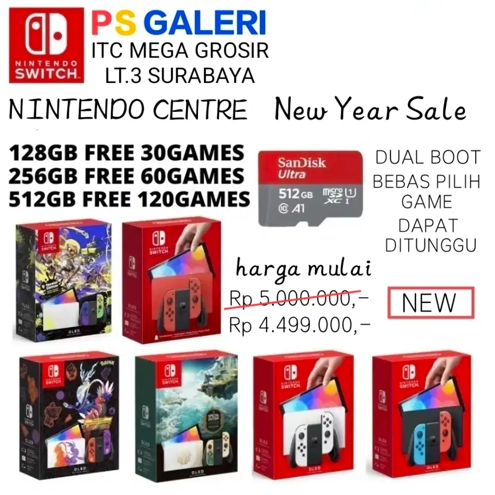 NINTENDO SWITCH OLED ¢FW +128/256/512GB FULL GAME NEW YEAR SALE