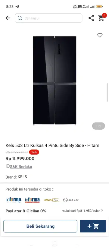 Kels kulkas 4 pintu bisa cicilan tanpa DP pakai indodana paylater