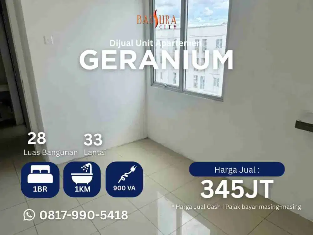 Jual murah 1BR SHM apartemen Bassura City tower Geranium