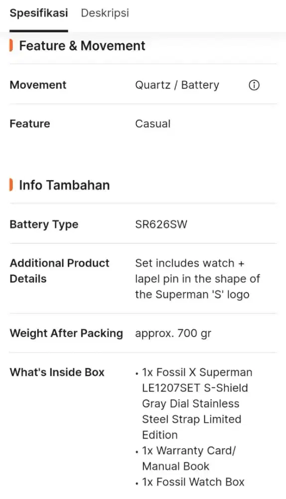 Jam tangan fossil x Superman 2025 limited le1027 Set