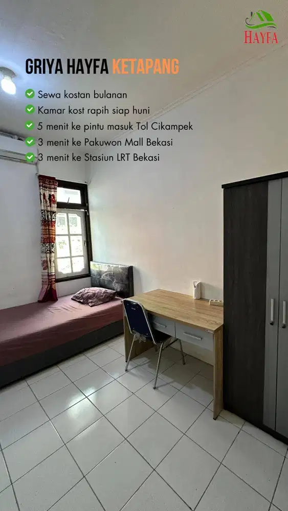 Kost Exclusive hanya 3 Mnt ke Pakuwon Mall Bekasi dgn Water Heater