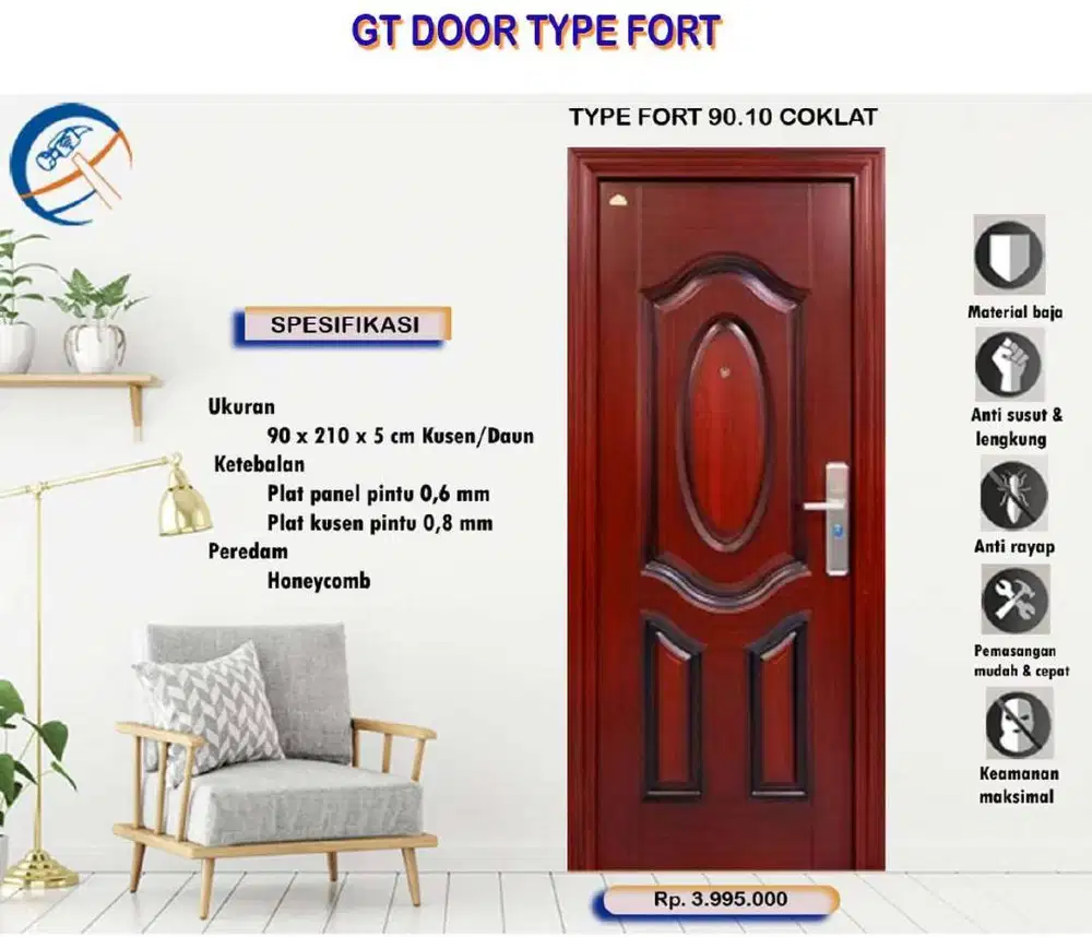 Jual Pintu baja motif kayu kuat seperti baja kota Padang