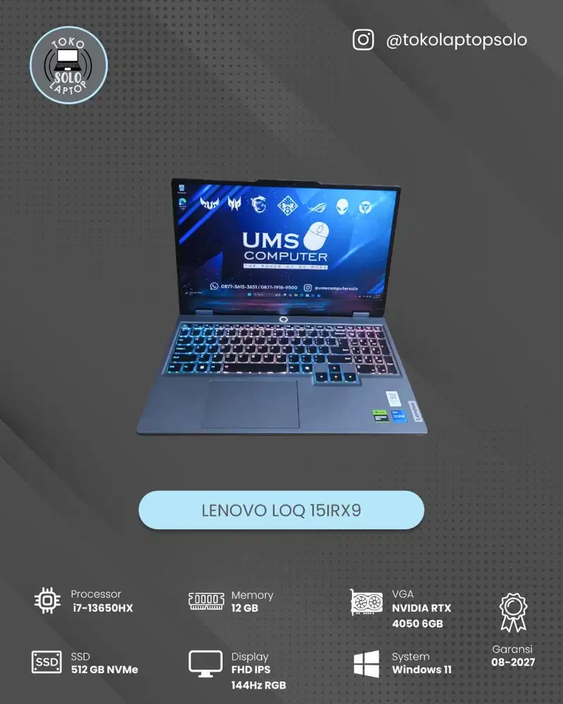 LENOVO LOQ 15IRX9 CORE I7 13650HX Ram 12GB SSD 512GB RTX 4050
