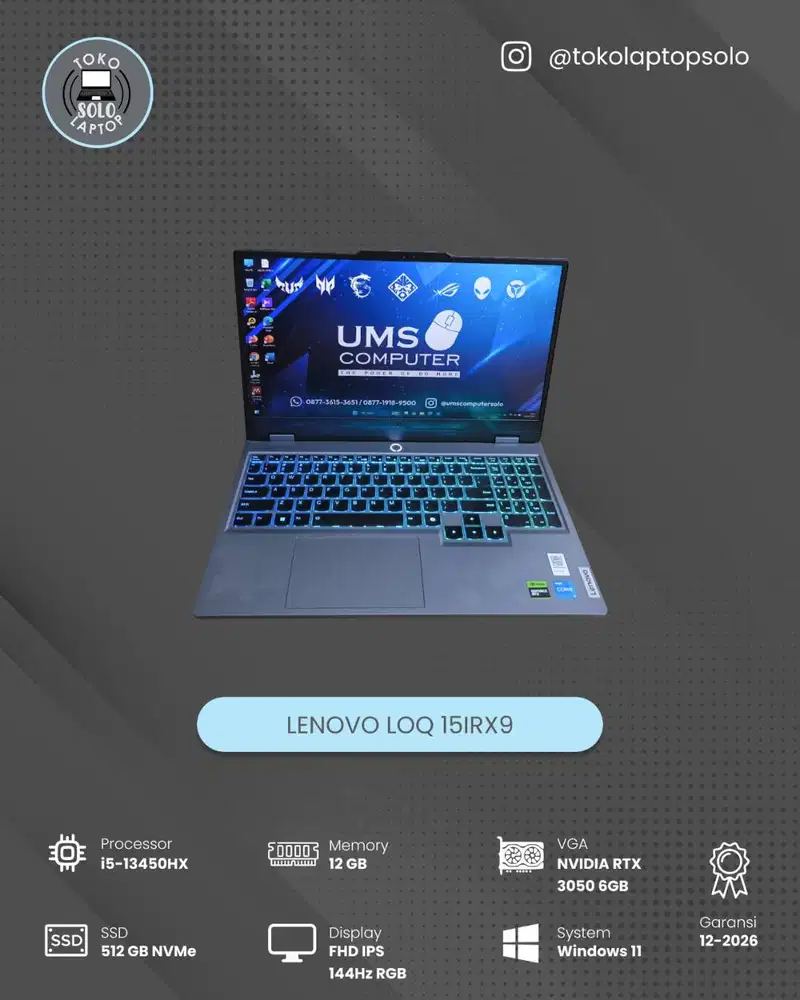 LENOVO LOQ 15IRX9 CORE I5 13450HX Ram 12GB SSD 512GB RTX 3050