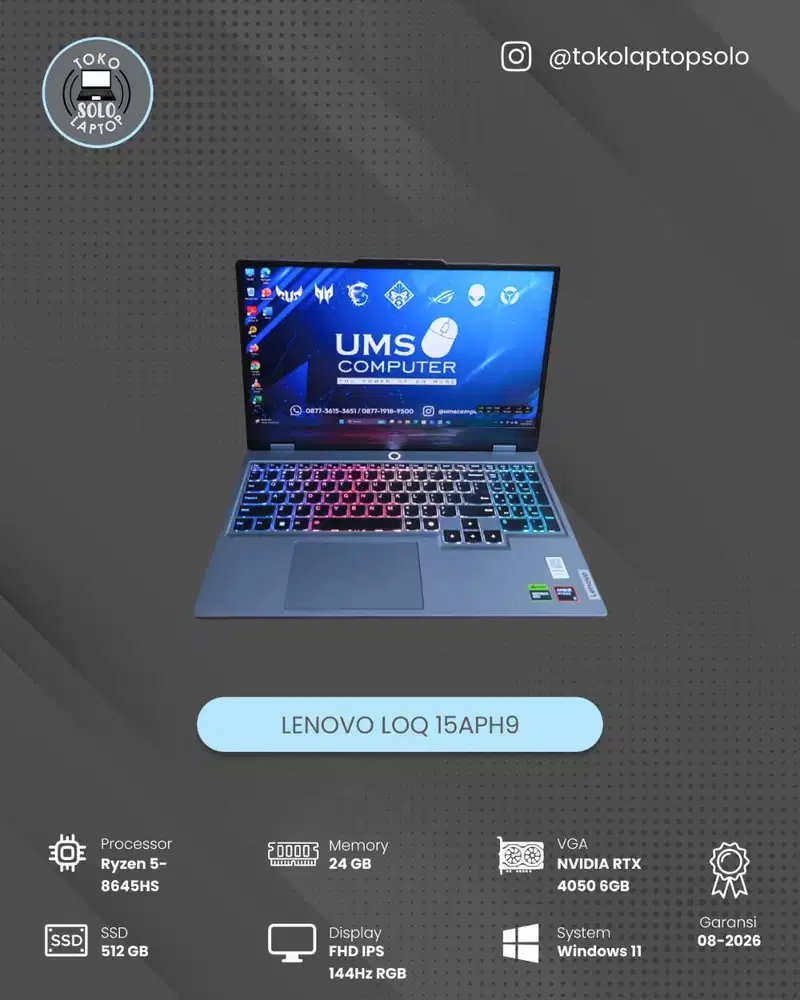 LENOVO LOQ 15AHP9 RYZEN 5 8645HS Ram 24GB SSD 512GB RTX 4050