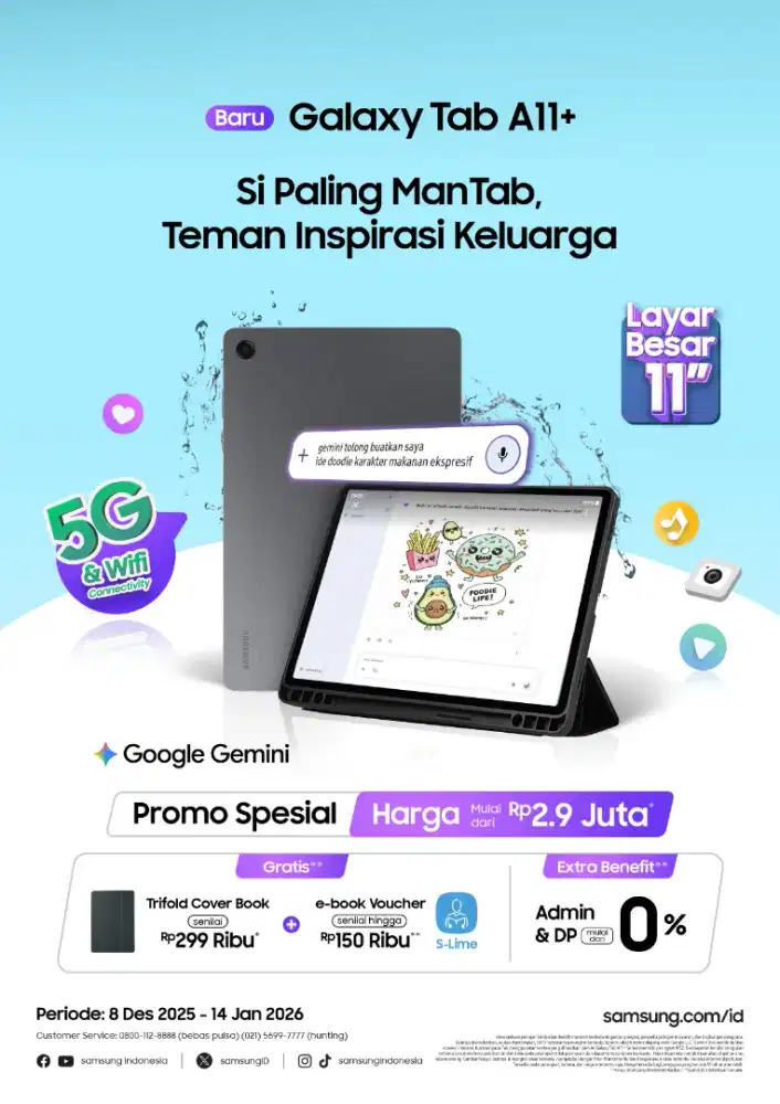 Samsung TAB A11+ 5G (New Nov²⁰²⁵) Gratis Book Cover senilai 300rbu