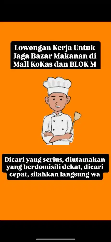 Lowongan kerja jaga bazar di KOKAS dan BLOK M