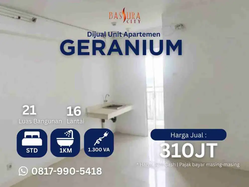 Jual Studio SHM kosongan apartemen Bassura City tower Geranium