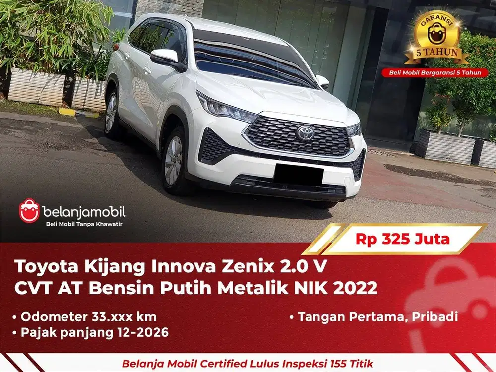 [ GARANSI 5TH ] Toyota Zenix 2.0 V CVT AT Bensin Putih 2022/2023