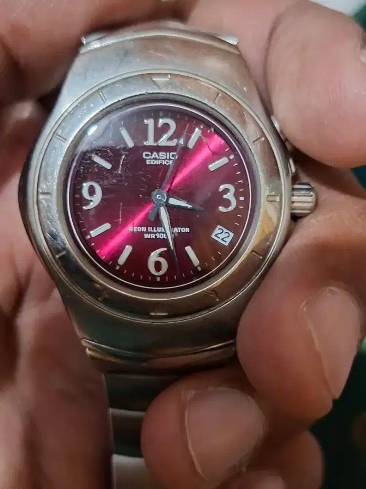 Casio Edifice WR100M Neon Red Stainless Steel