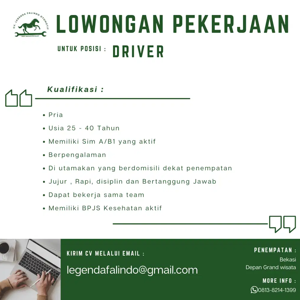 Lowongan Driver berpengalaman untuk antar jemput mobil customer