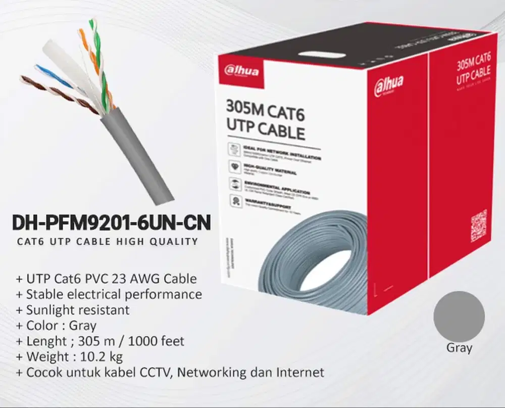 Kabel LAN CCTV CAT6 RJ45 UTP Dahua Cat 6 137m PFM920i-6UN-CN PoE