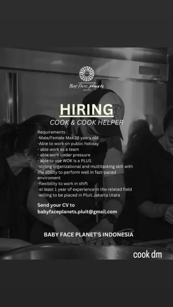 lowongan kerja cook hlper