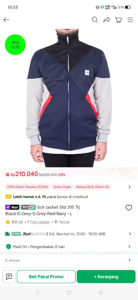 Jaket Tracktop SCH sz L mulus