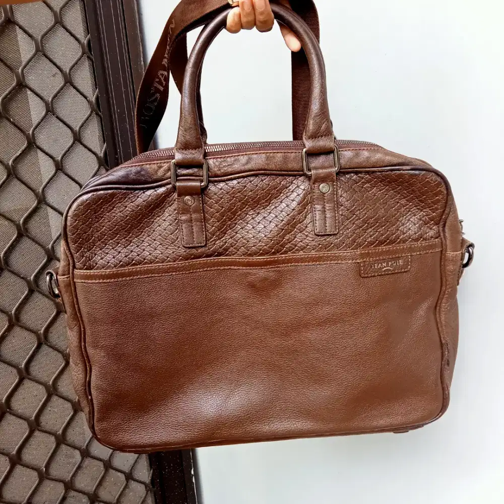 Tas Bean Pole Kulit Brown Pria