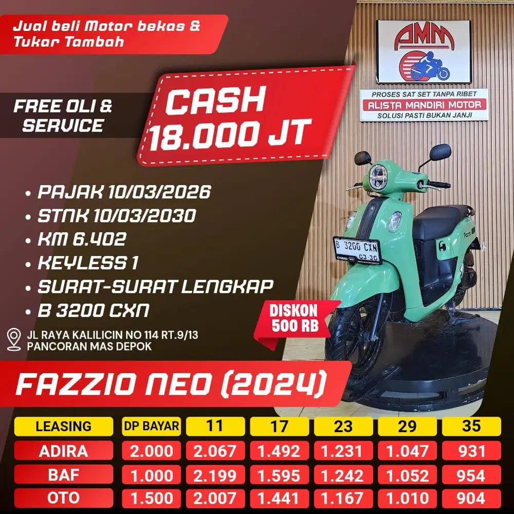 FAZZIO NEO 2024 PAJAK HIDUP DP 1 JUTA KM LOW LIKE NEW CC 0% KREDIVO