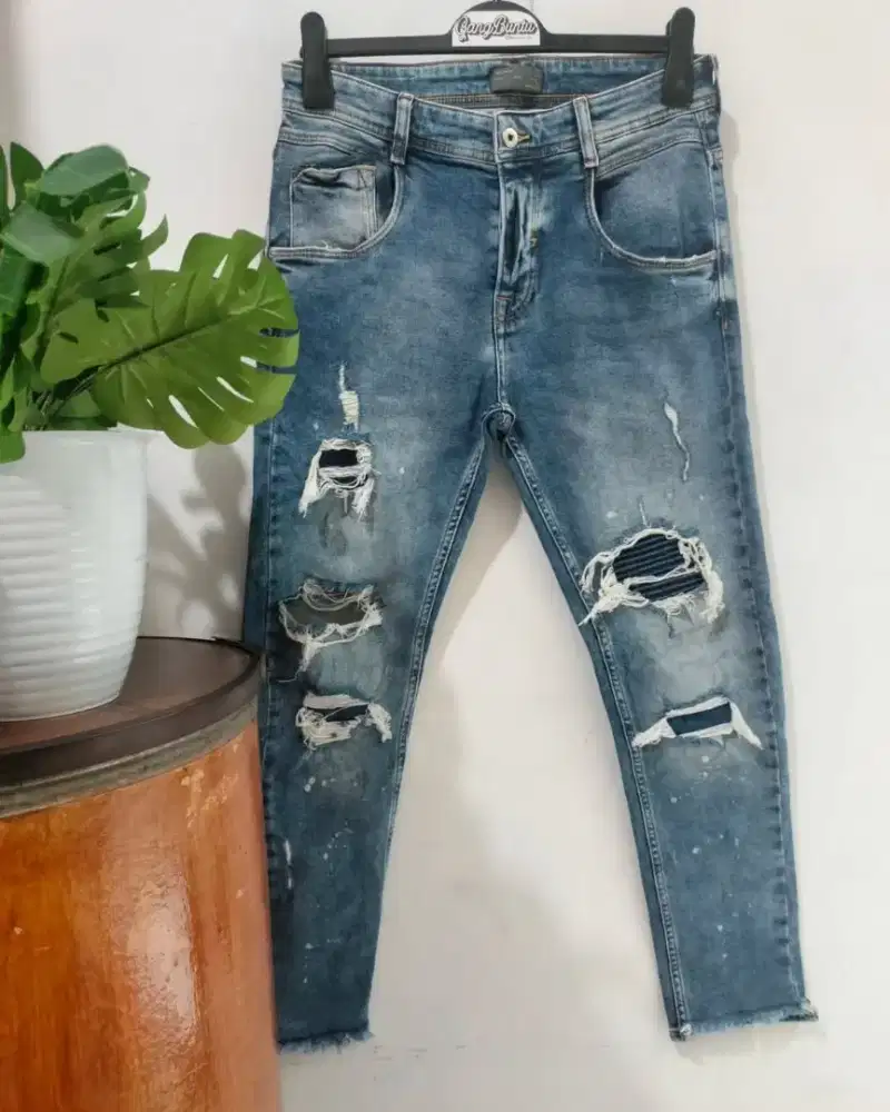 Celana Jeans Ripped ZARA MAN Skinny Stretch Original