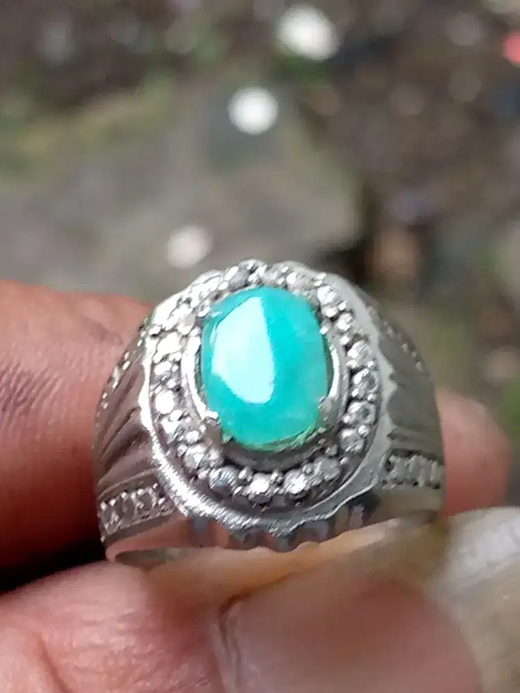 Batu bacan Minion plong hq 10x7 x2,5 ,ring alpaka UK 8