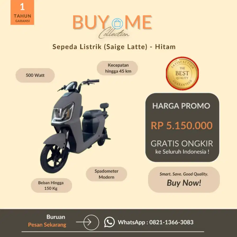 Sepeda Listrik Saige Latte Hitam) - Promo Cuci Gudang & Gratis Ongkir!