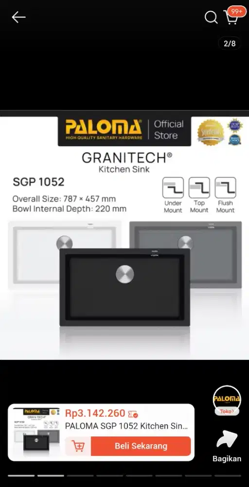 Kitchen paloma sink SGP 1052 787x457x220 mm