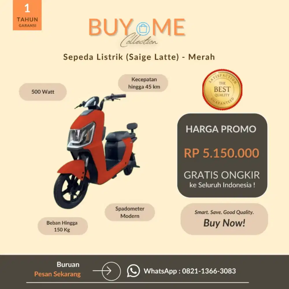 Sepeda Listrik Saige Latte (Merah) - Promo Cuci Gudang & Gratis Ongkir