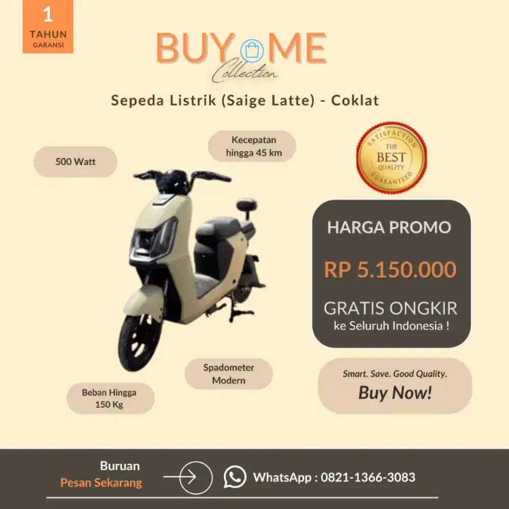 Sepeda Listrik Saige Latte (Coklat) - Promo Cuci Gudng & Gratis Ongkir