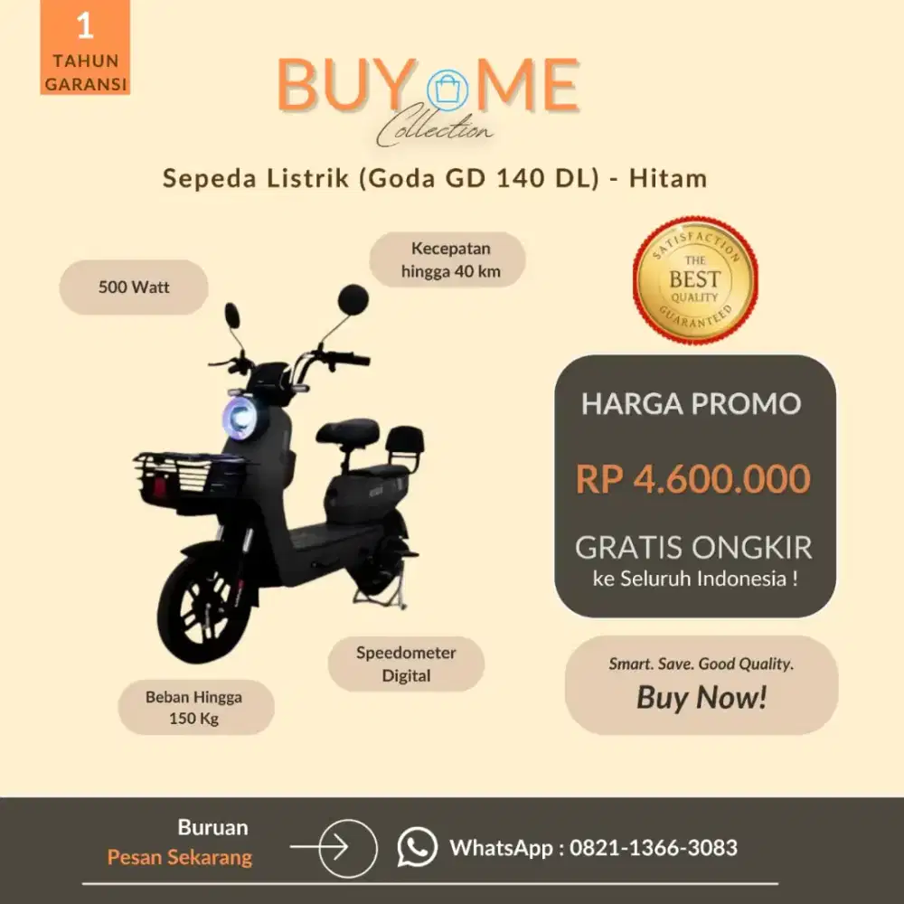 Sepeda Listrik Goda GD 140 DL (Hitam) - Promo Harga Termurah