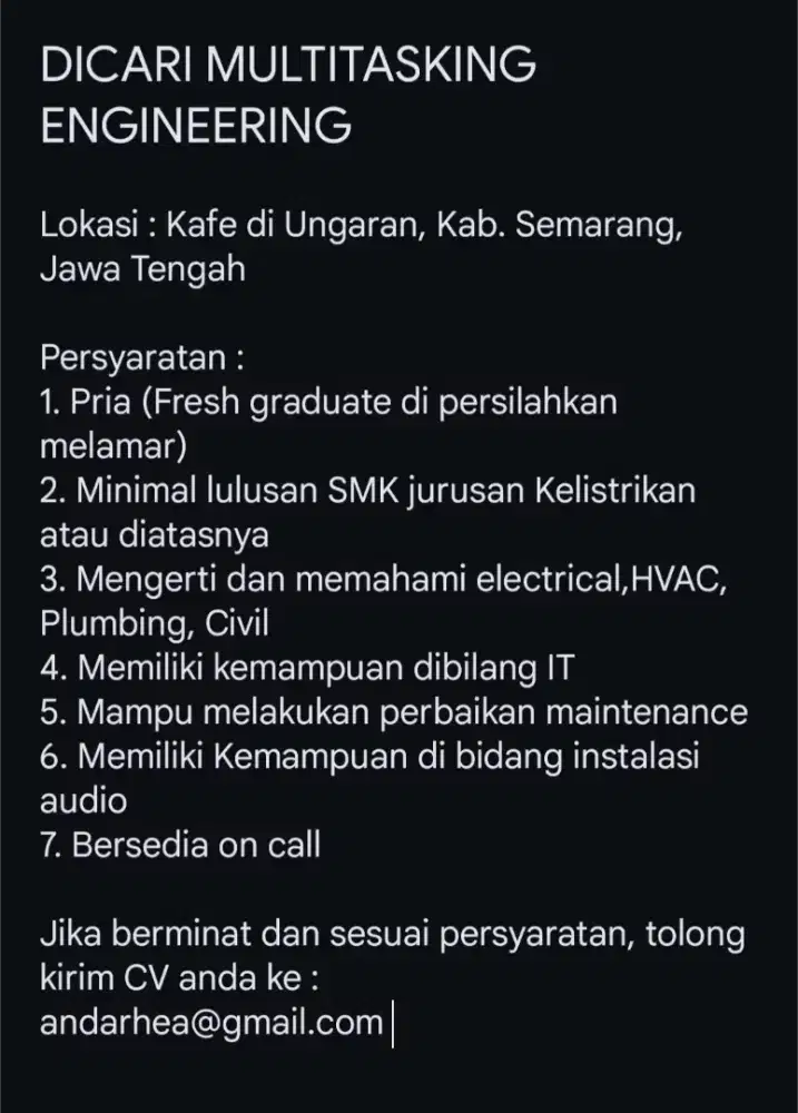 Lowongan Multitasking Engineering
