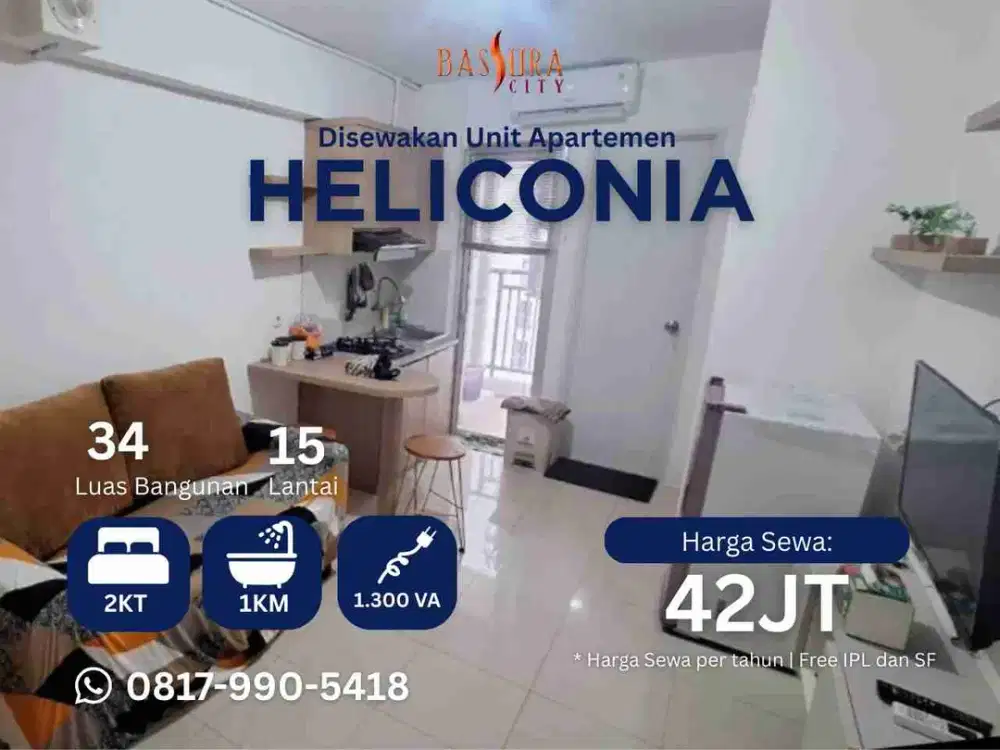 Sewa tahunan apartemen Bassura City tower Heliconia type 2BR