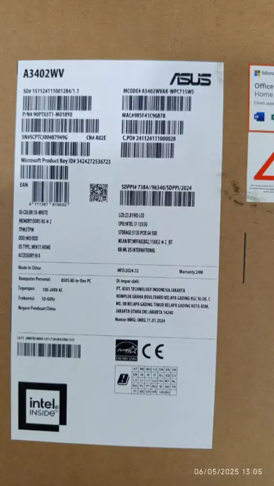 All in one PC Asus i7 ram 16 ram 1Tb win 11 pro, warna putih