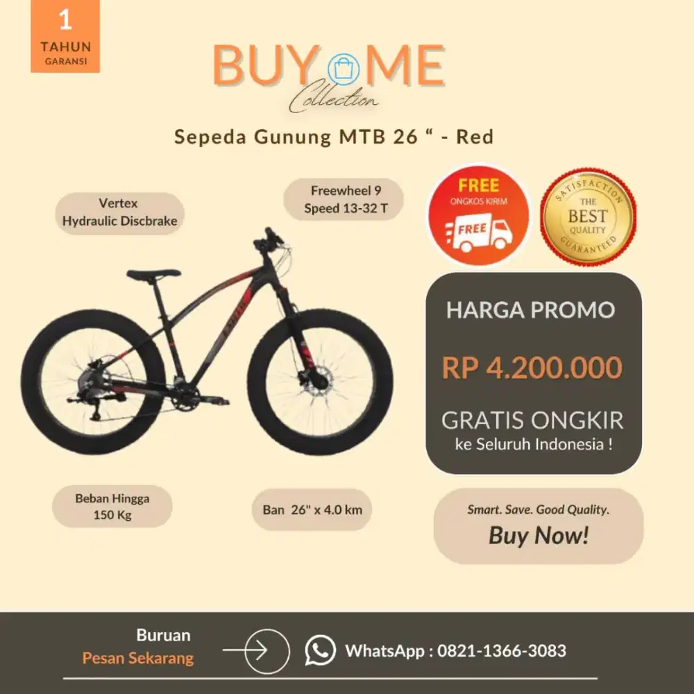 Sepeda Gunung MTB 26 (Red-Black) - Ban Big Size & Gratis Ongkir