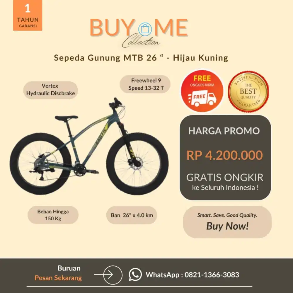 Sepeda Gunung MTB 26 (Yellow-Green) - Ban Big Size & Gratis Ongkir