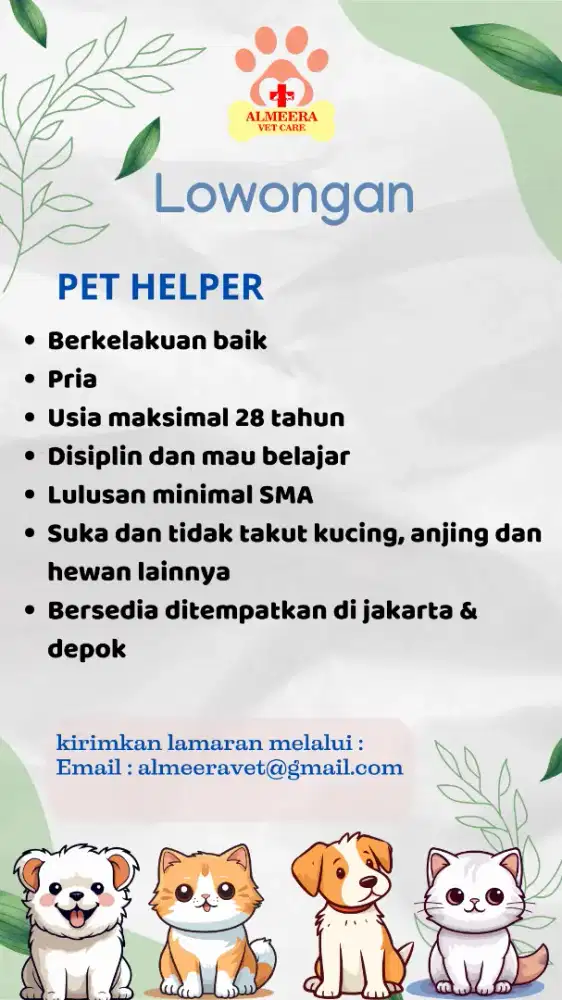 Lowongan pet helper - klinik hewan