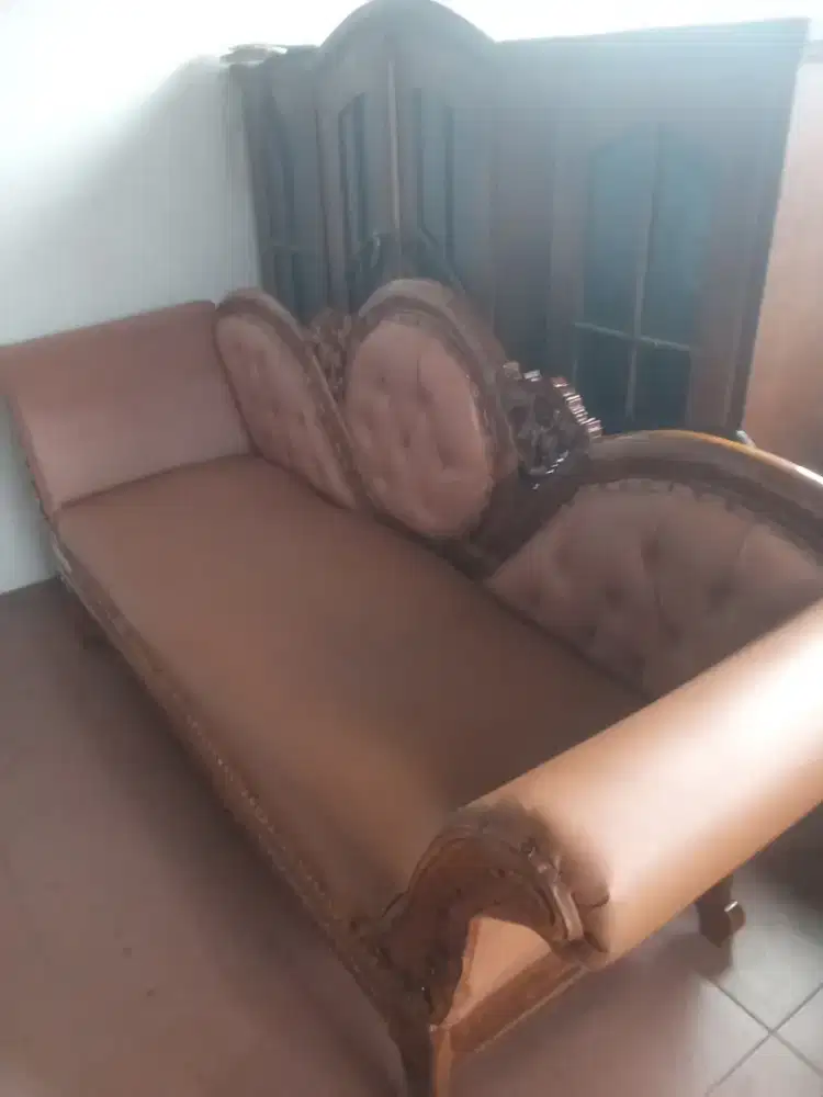 sofa santai kayu jati bulan kain baru busa tebal siap pakai