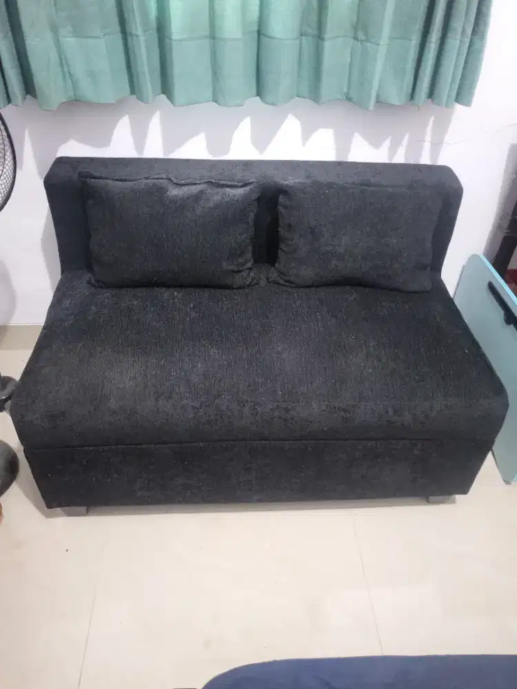 Sofa 2 Seater 2 Dudukan Kain Canvas Hitam 103x64x66 Baru