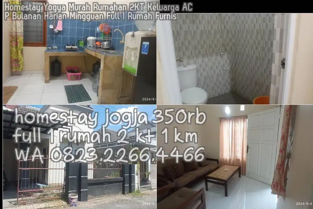 Homestay Yogya Murah Rumahan 2KT Keluarga AC P Bulanan Harian Mingguan