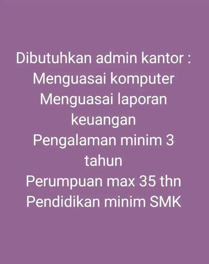 Lowongan pekerjaan admin kantor