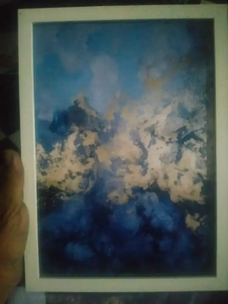 Lukisan kanvas biru abstrak