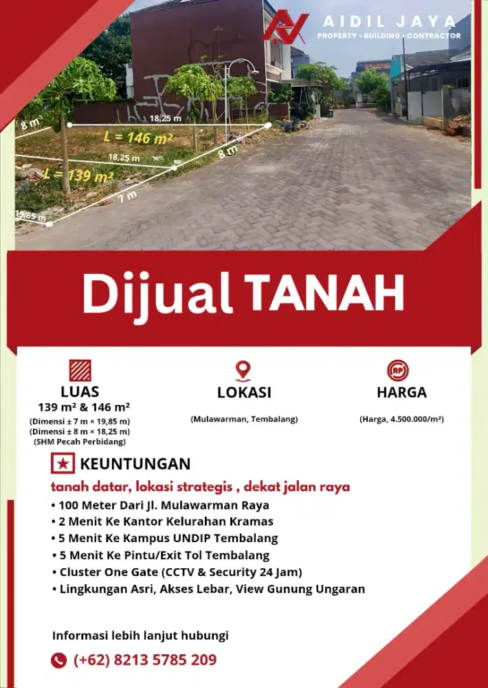 Tanah Strategis Murah Dekat Kampus UNDIP TEMBALANG