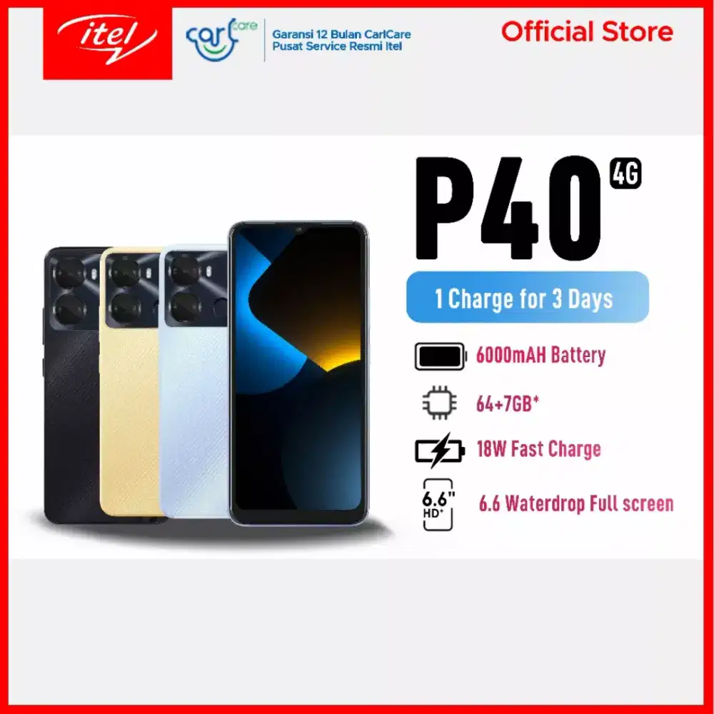 Itel p40 ram 4gb 64gb Batere 6000 mah baru segel garansi resmi 1 th