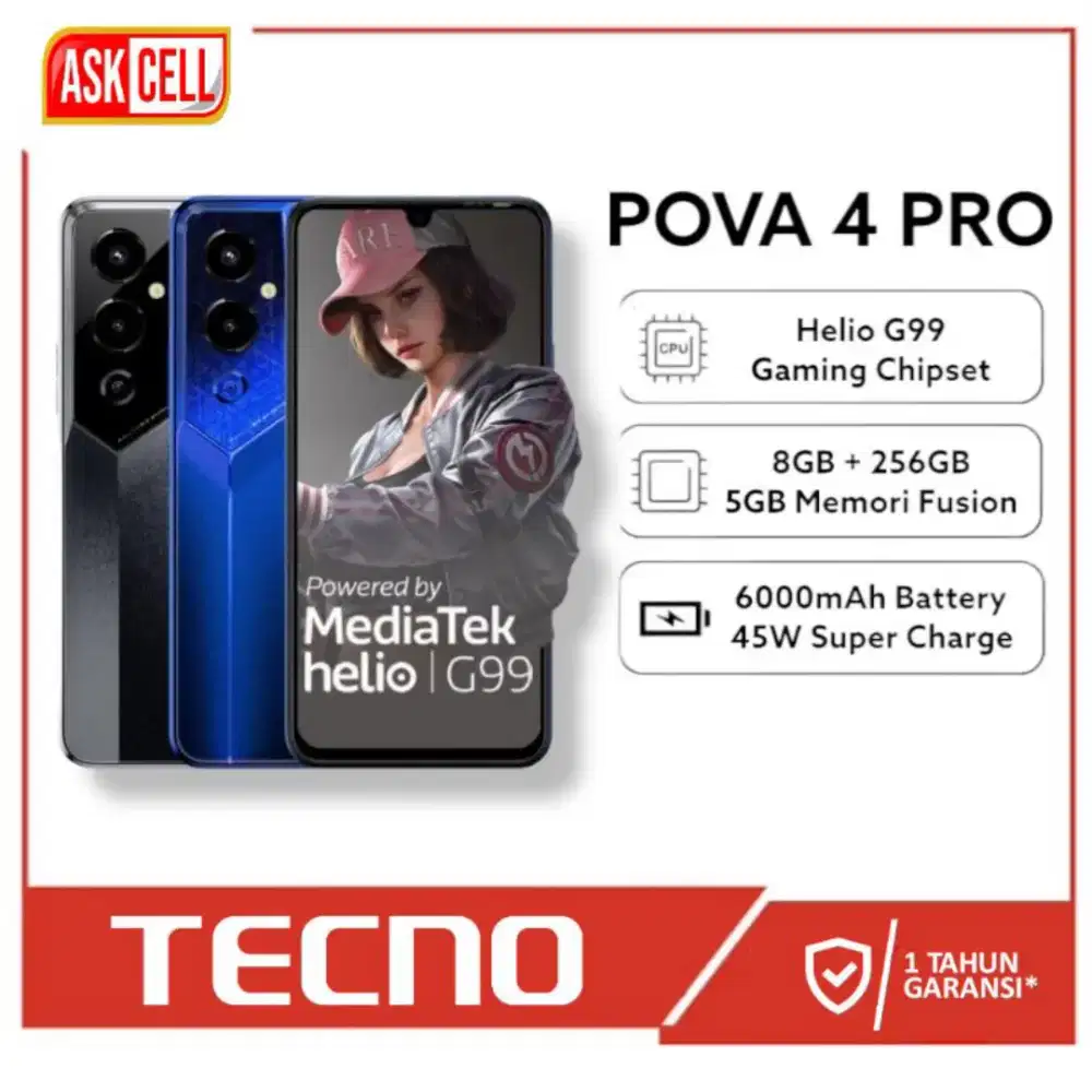 Tecno pova 4 pro ram 8gb 256GB Batere 6000 baru segel garansi resmi