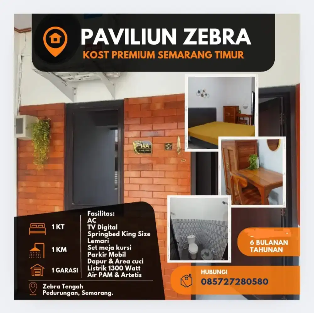 Kos eksklusif bentuk Paviliun dengan carport pribadi