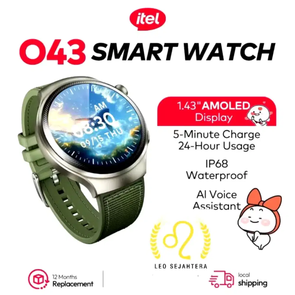 Jam tangan smartwatch itel 043 anti air ip67 garansi resmi 1 tahun