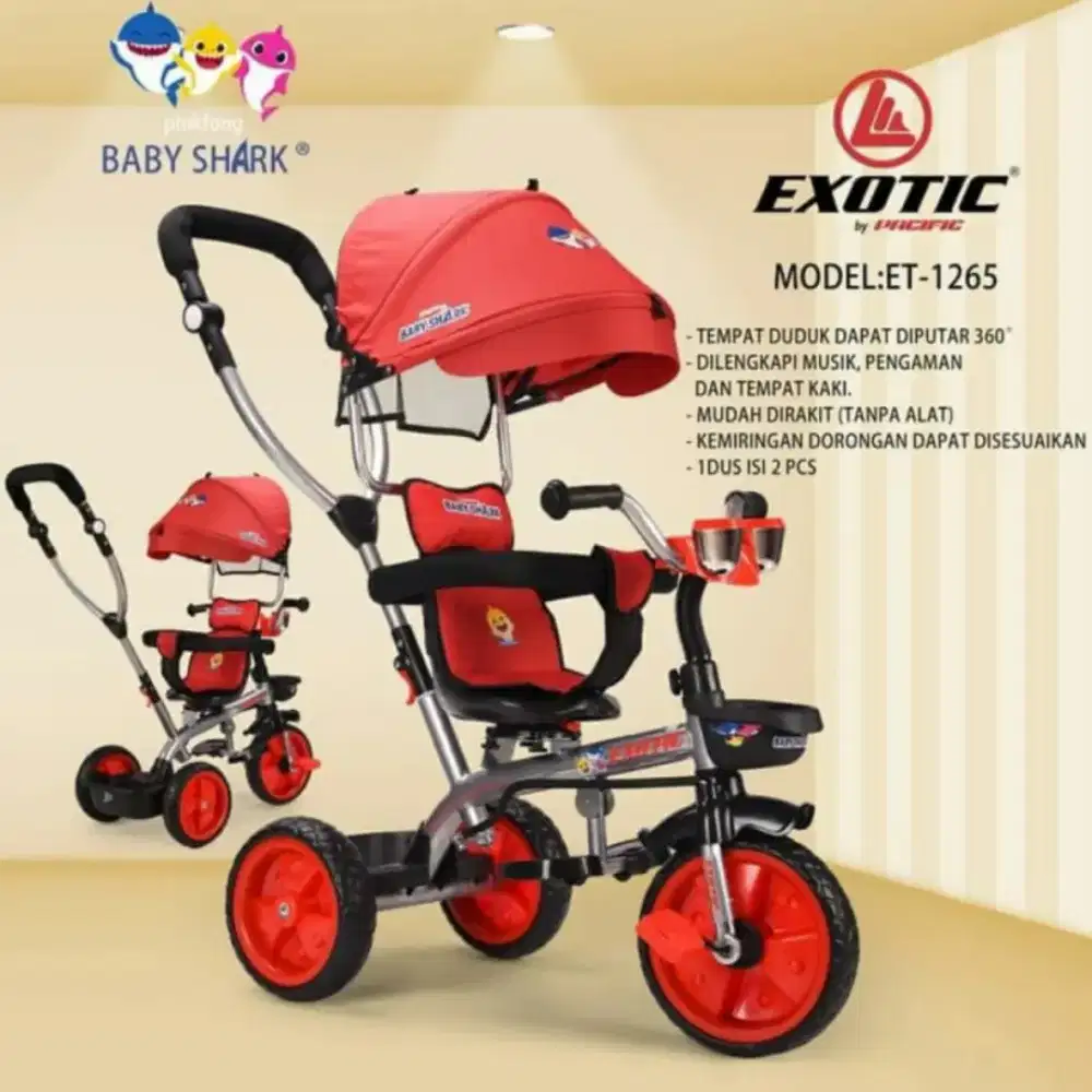 Sepeda Roda 3 Tricycle Exotic ET 1265 Baby Shark
