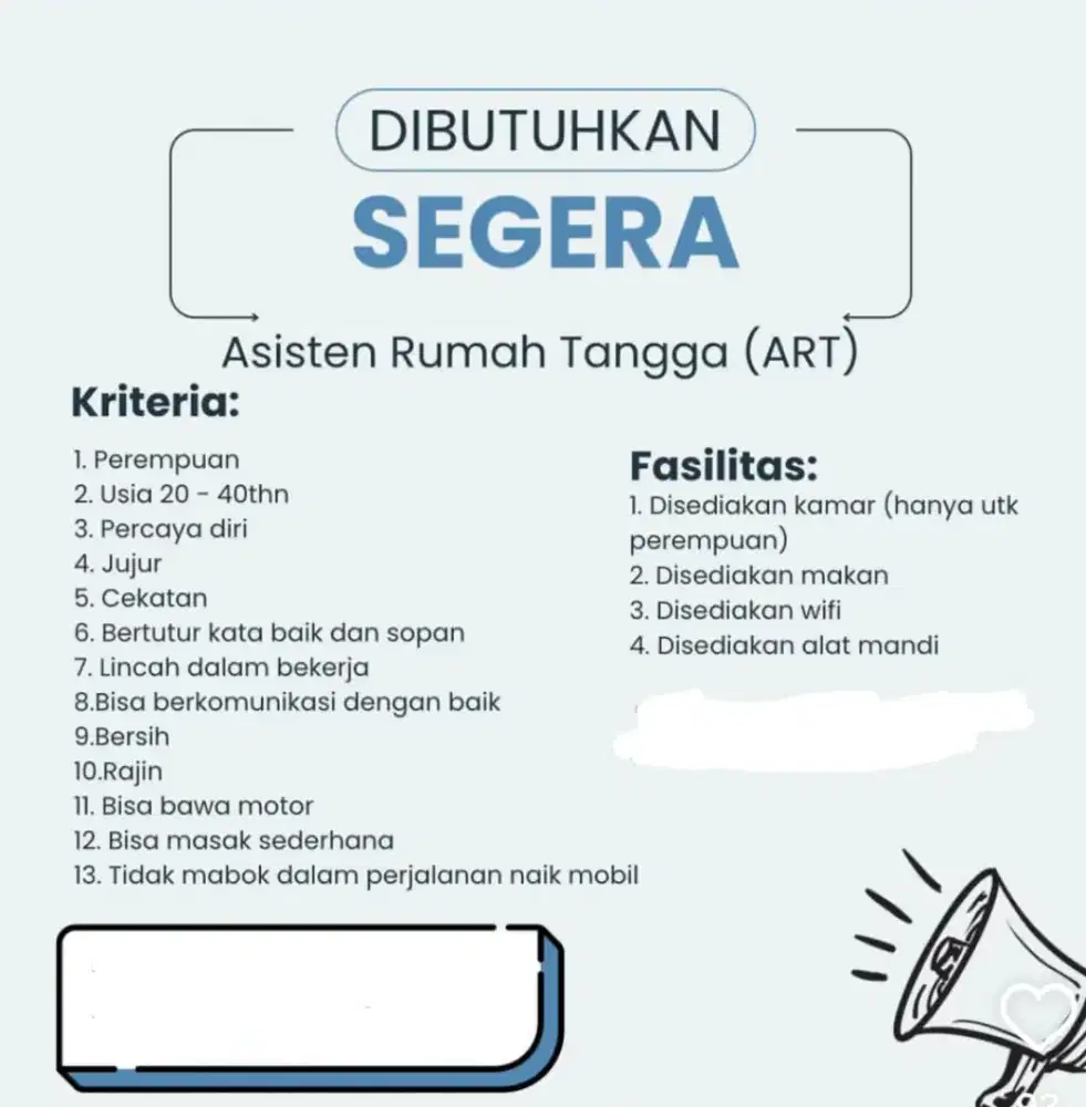 Dibutuhkan segera art khusus nginep