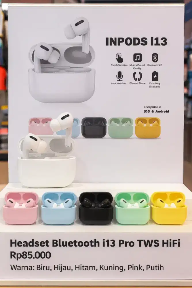 Headset Handsfree Earphone Wireless Bluetooth inpods i13 Pro TWS HiFi