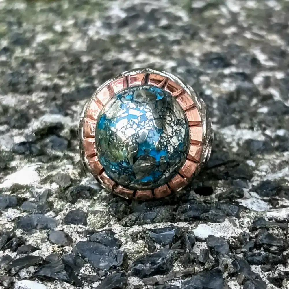 Cincin pirus persia badar silver pyrite