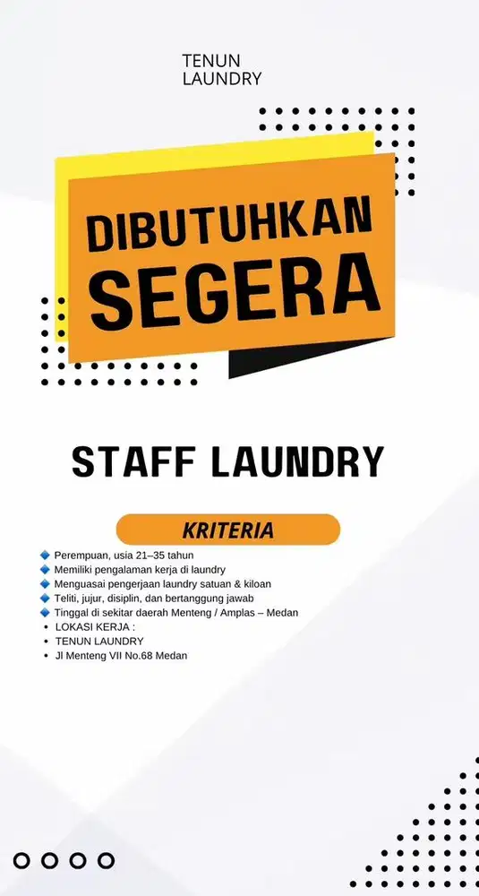 Lowongan kerja staff laundry